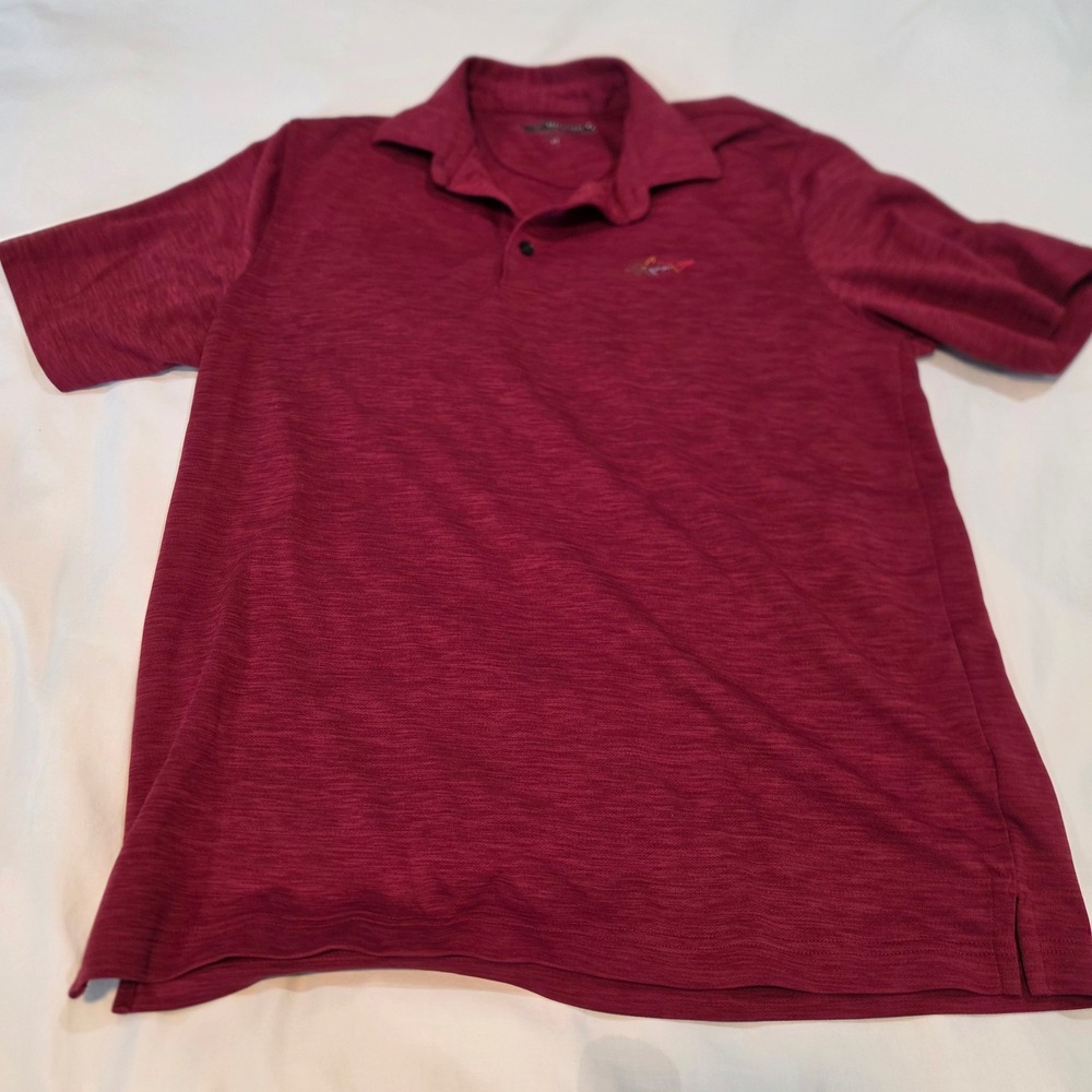 Greg Norman Polo Shirt Mens Medium Burgundy Excellent Heathered Shark Logo